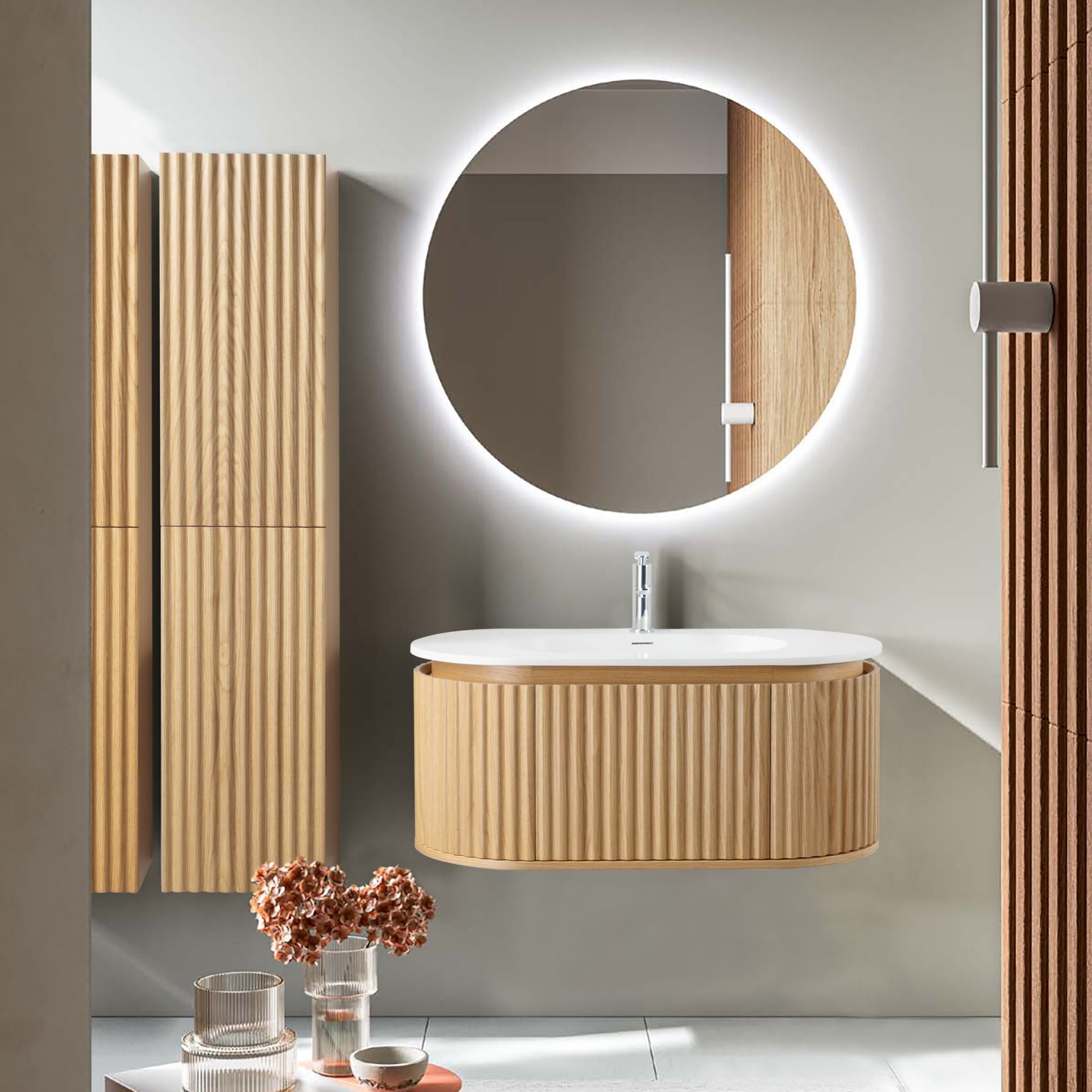 BEGONIA HIGH CABINET - 2 DOORS - HANDLELESS - SOFT CLOSE - REVERSIBLE - 35X160X35 CM - NATURAL OAK