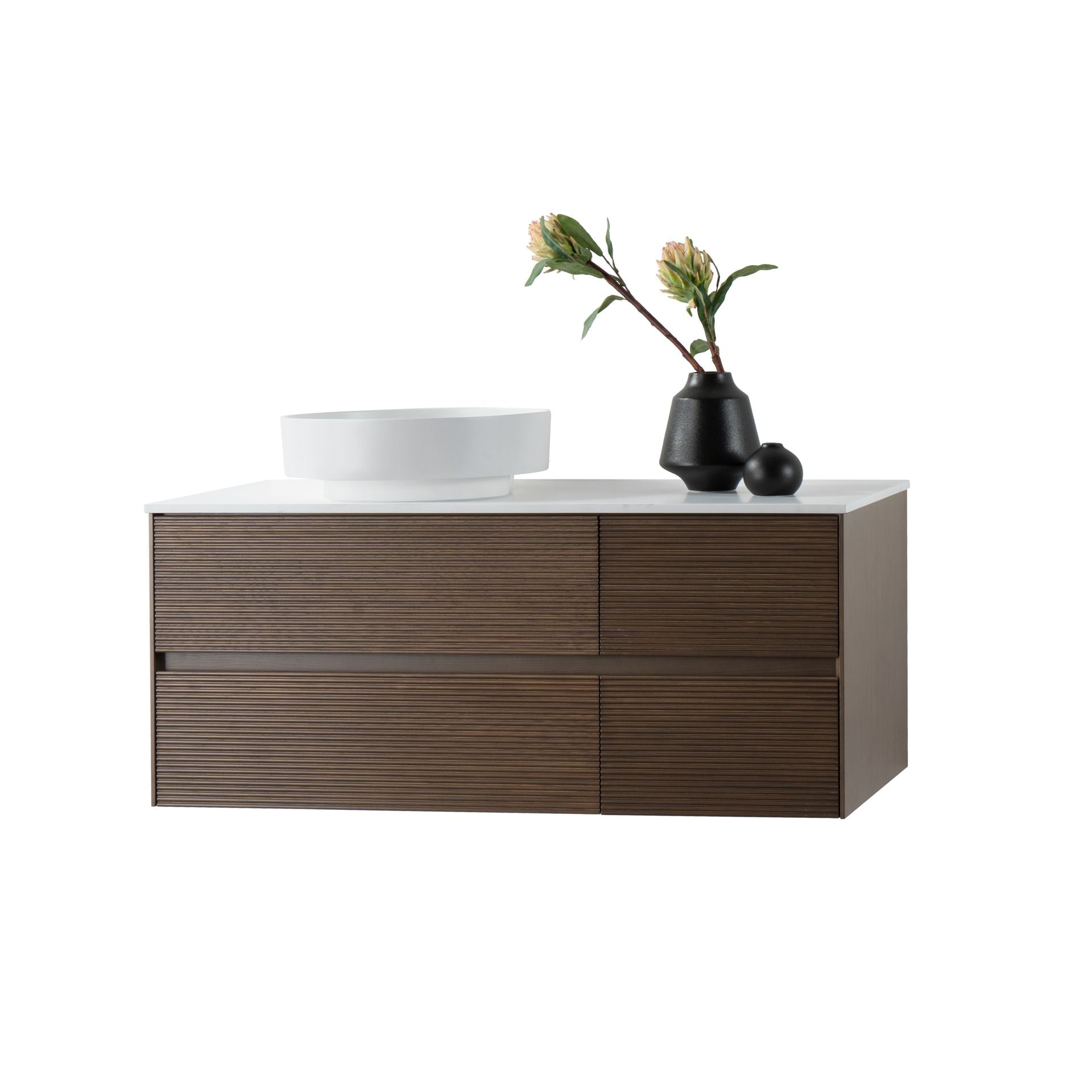 LAYDA VANITY UNIT - 4 DRAWERS - HANDLELESS - SOFT CLOSE – 119X49X52 CM - DARK WALNUT