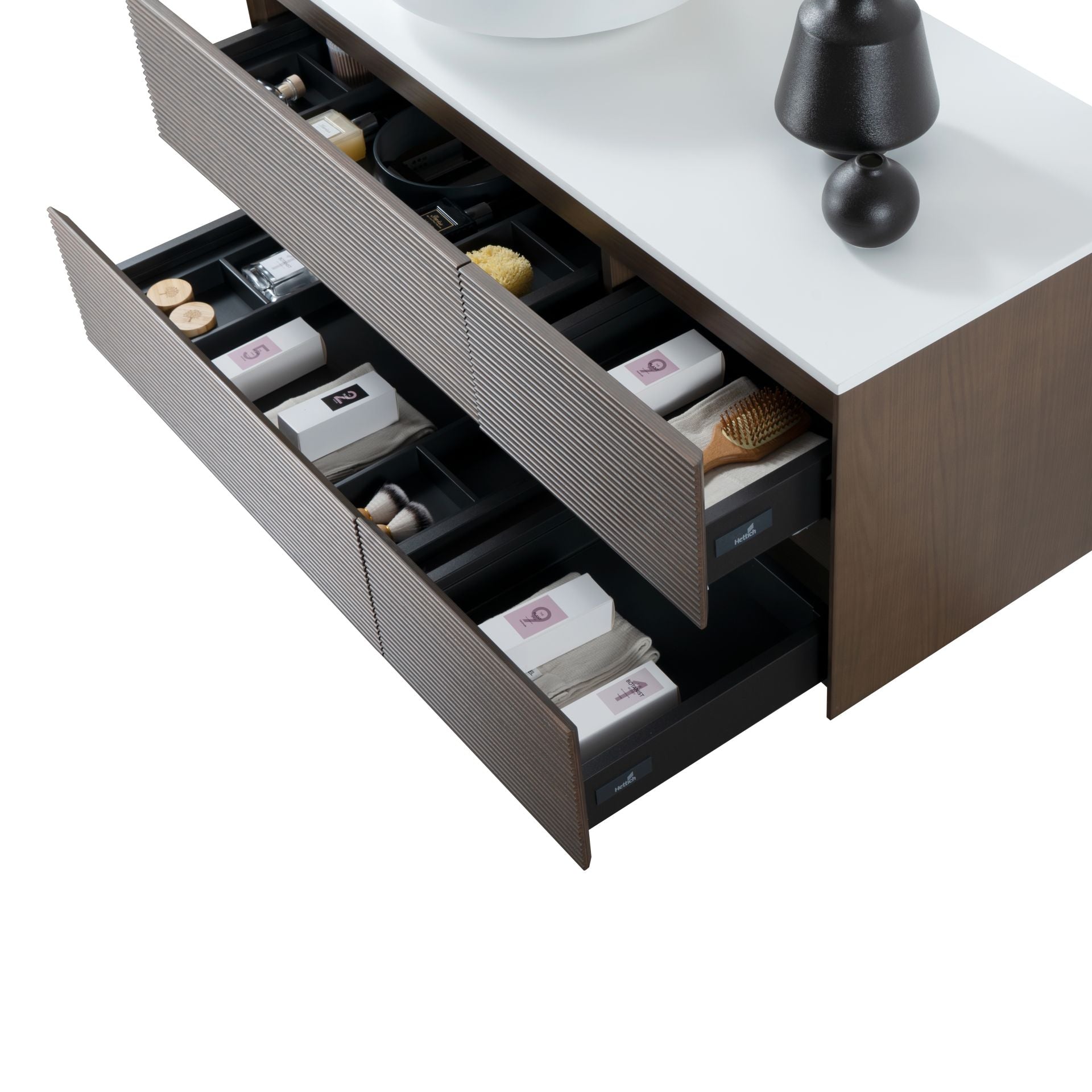 LAYDA VANITY UNIT - 4 DRAWERS - HANDLELESS - SOFT CLOSE – 119X49X52 CM - DARK WALNUT