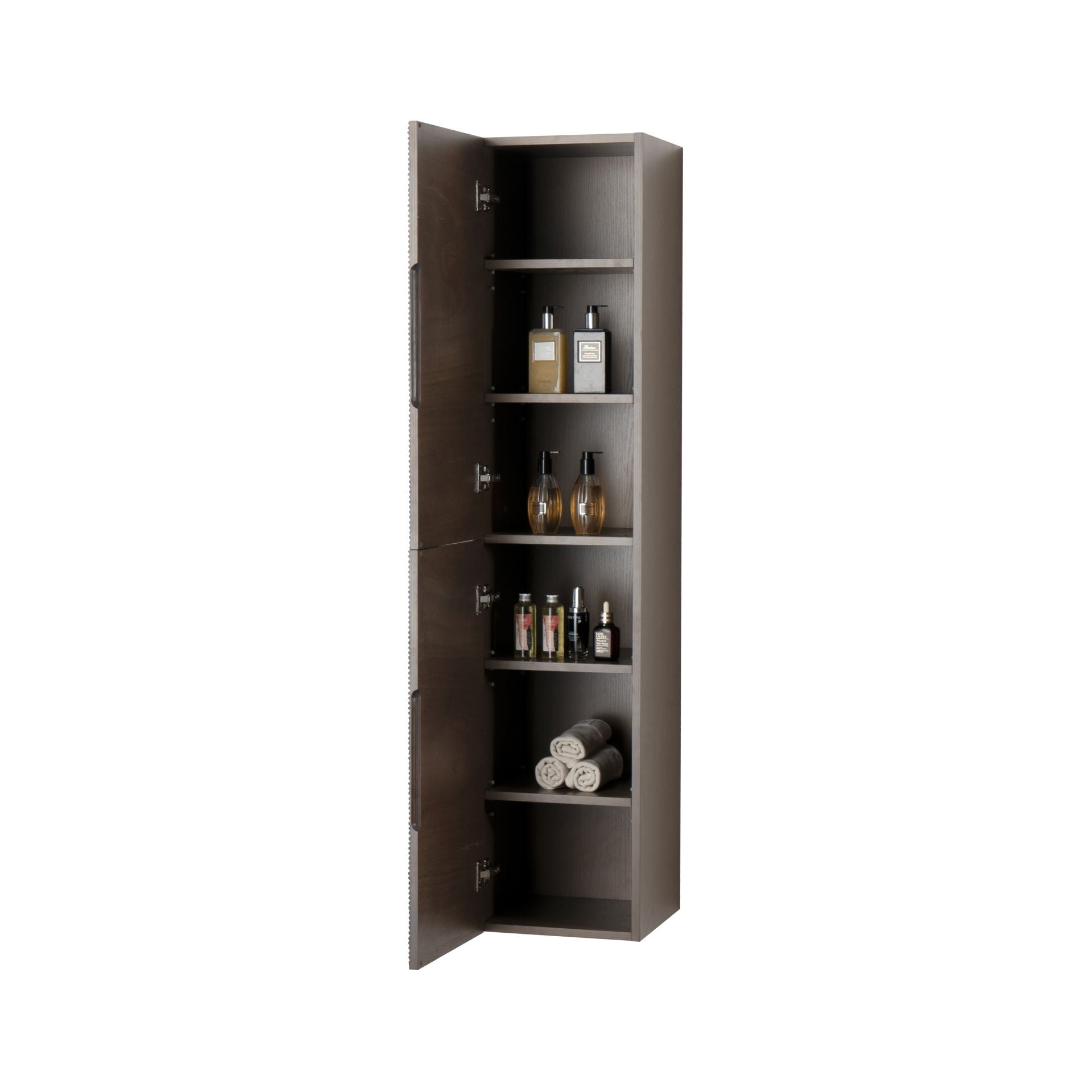 LAYDA HIGH CABINET - 2 DOORS - HANDLELESS - SOFT CLOSE - REVERSIBLE - 35X160X35 CM - DARK WALNUT