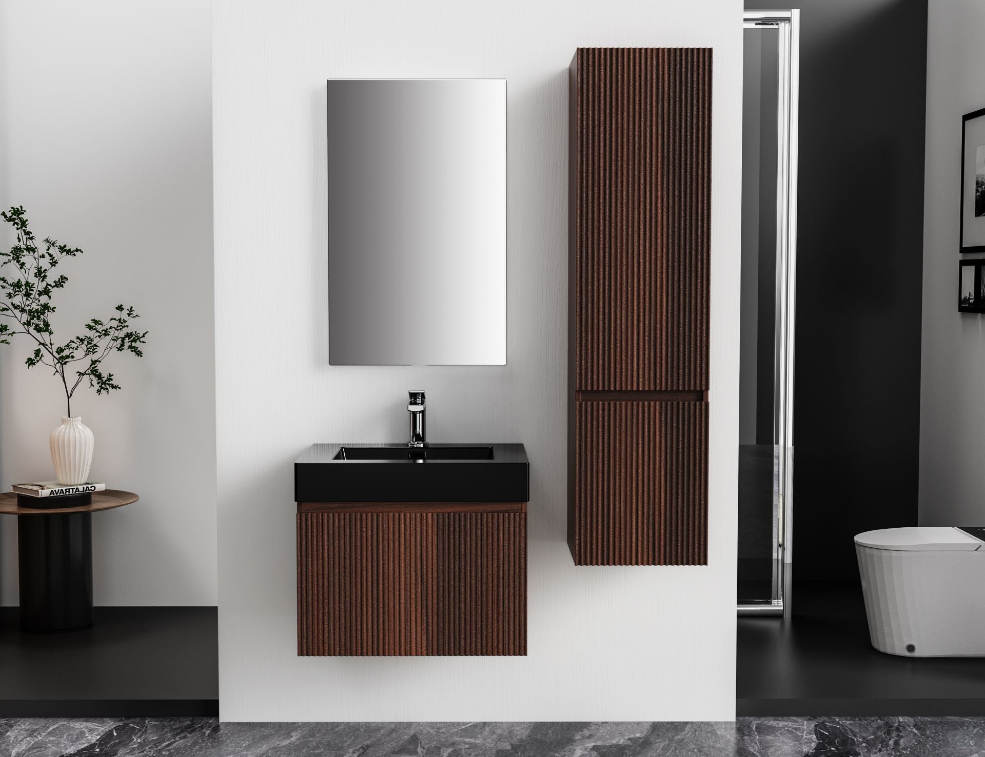 ALONI ELA VANITY UNIT - 1 DRAWER - HANDLELESS - SOFT CLOSE – 60X40X45 CM - WENGE