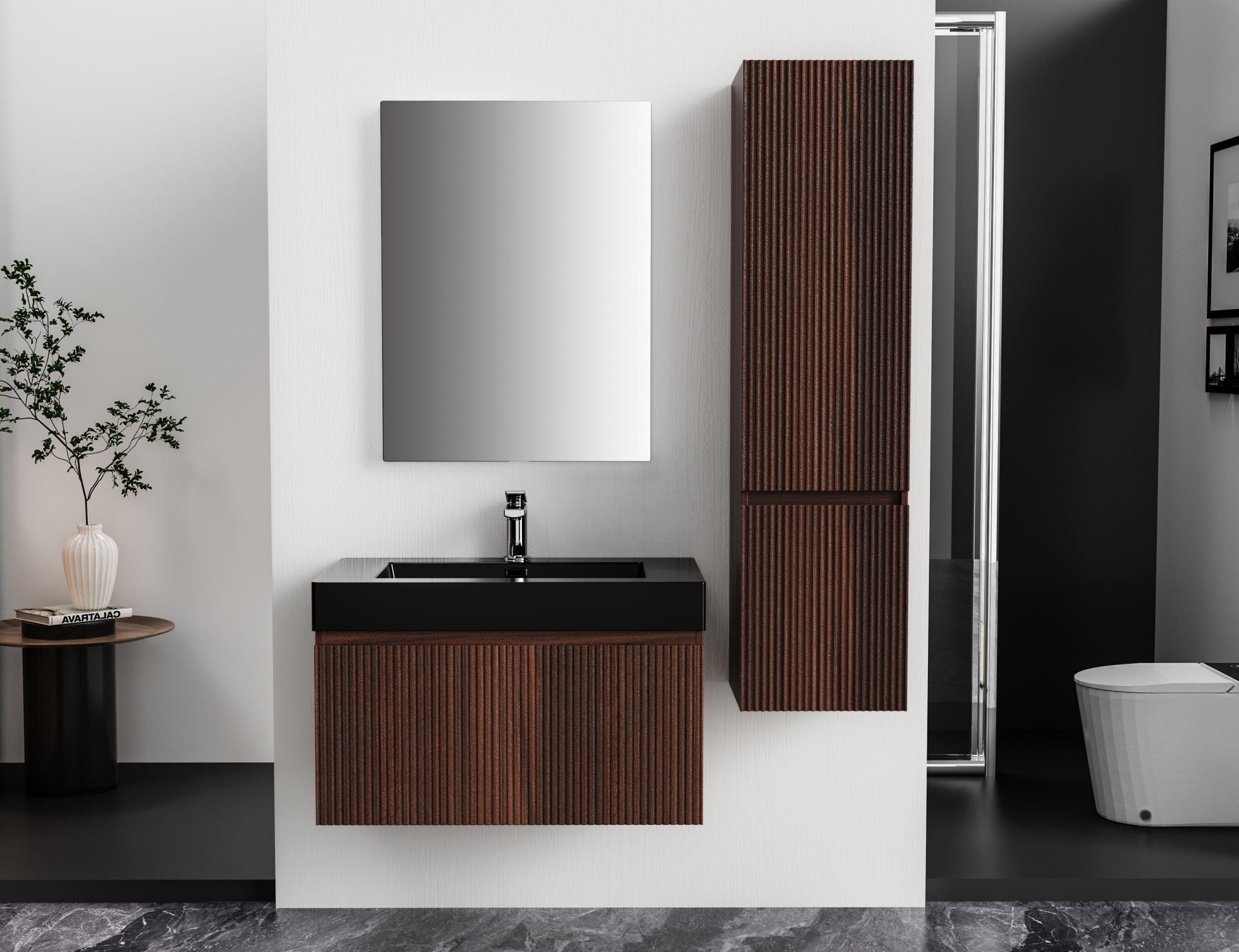 ALONI ELA VANITY UNIT - 1 DRAWER - HANDLELESS - SOFT CLOSE – 80X40X45 CM - WENGE